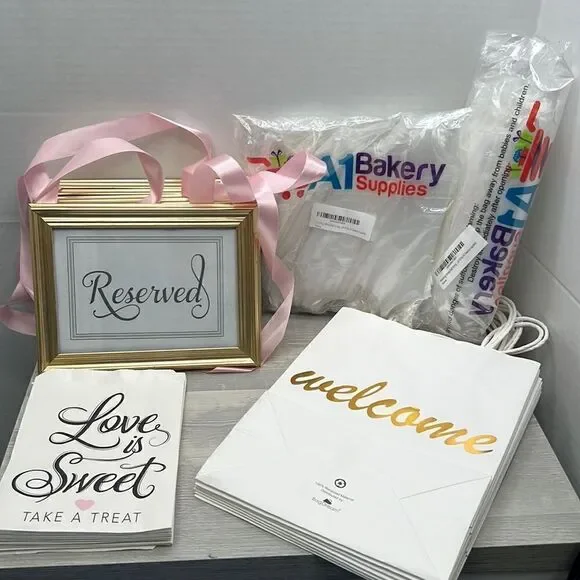 Bundle of Wedding supplies frames bags aisle bows welcome bags
