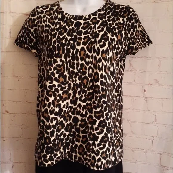 J.Crew Leopard Print 100% Cotton Pullover Sweater Short Sleeve All-season Sz XS