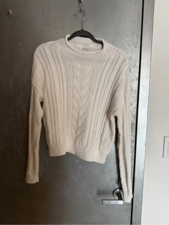 J. Crew Cream Cable-Knit Crewneck Sweater