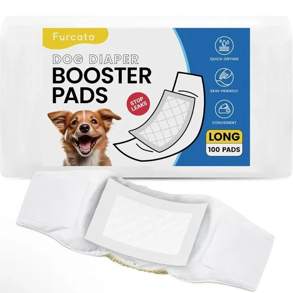Furcato Dog Diaper Booster Pads 100 Count; Disposable Adhesive Liners (8”x5.5”)