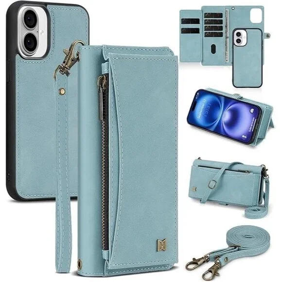 Wallet Case for iPhone 6.1'' Card Holder Crossbody Wallet Strap blue