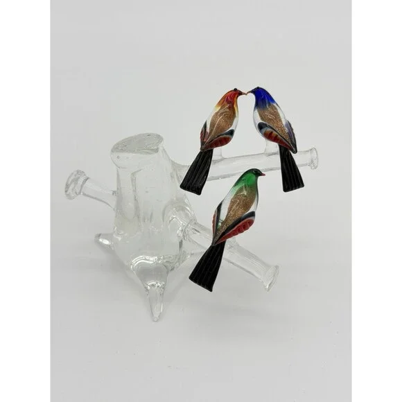 Vintage Murano Venice Italy Art Glass Birds On Branch Miniature Figurine