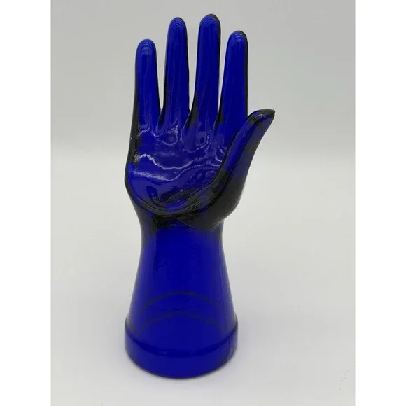 Cobalt Blue Art Glass Ring Holder Jewelry Display Hand 7.5”vintage MCM