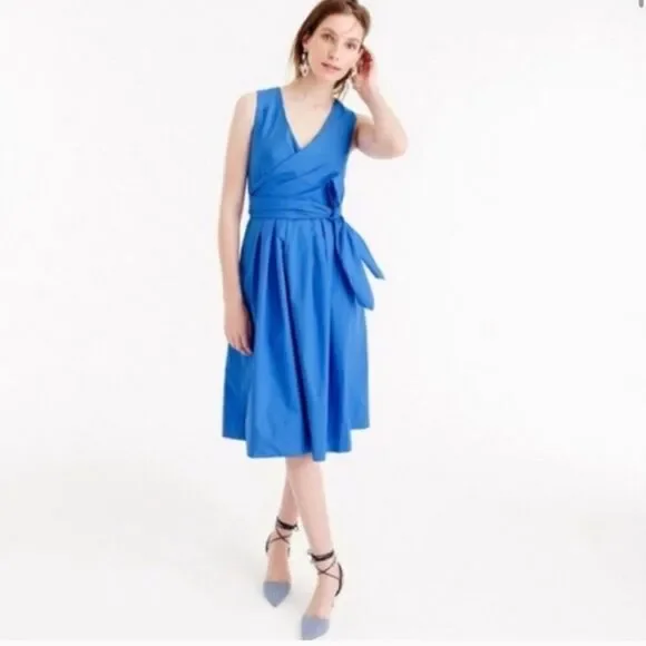 J.Crew Blue Cotton Poplin Wrap Dress Size 2P