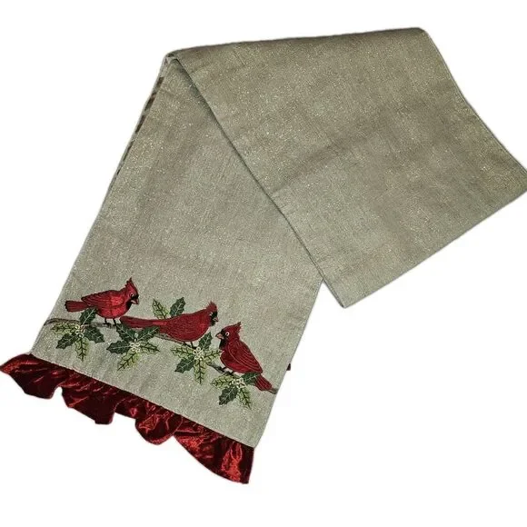 The Embroidered Red Cardinals Christmas Table Runner 70