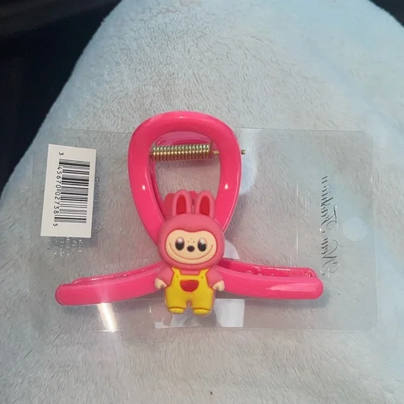 Cute pink Hair Clip with Labubu monster Character nwt