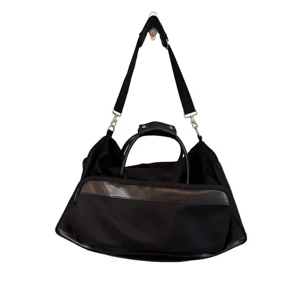 Chrome Azzaro Duffel Duffle Shoulder Hand Bag Travel Leather Gym Weekender Black