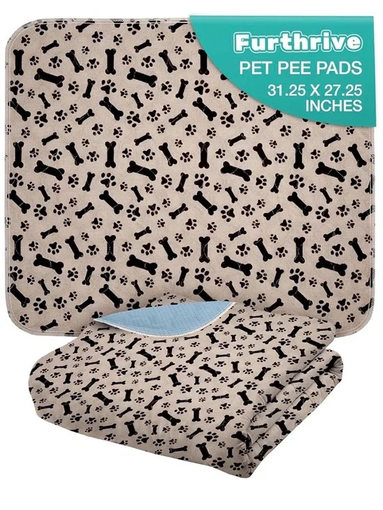 Thrive Beige Pet Pee Pad with Black Paw & Bone Pattern