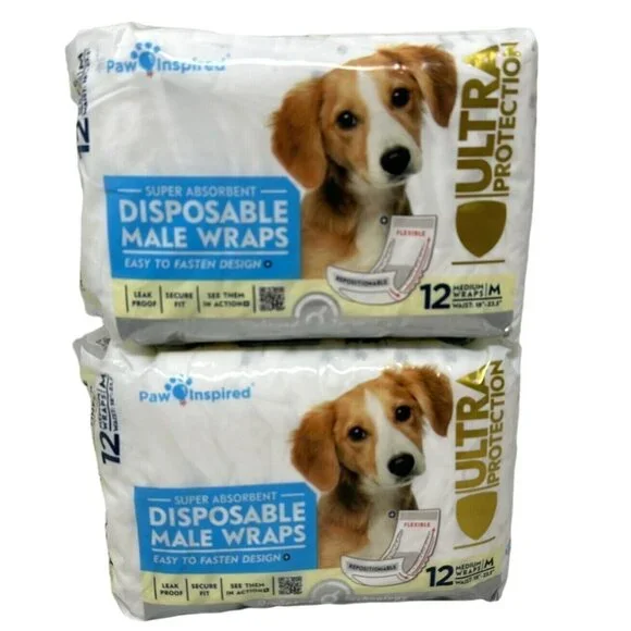 Belly Band Disposable Wraps Diapers Medium Male Dogs 12 Count Pack Lot of 2