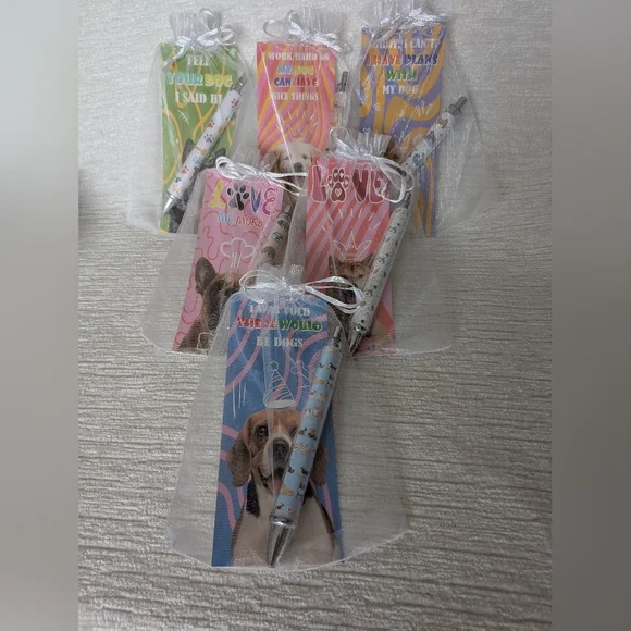Dog-Themed Pens Gifts Qty 6, Cute Click Pens And Bookmark In Organza Mesh Bags