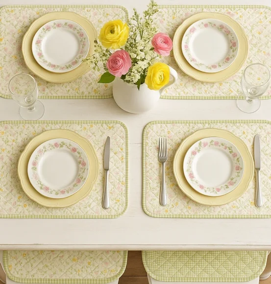 4- NWOT Laura Ashley Lifestyles Reversible Quilted Placemats Floral & Gingham