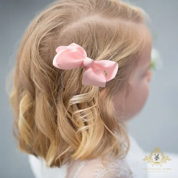 Set of 2 Pretty Girls Hair Bows Grosgrain Ribbon Clips Hair Accessories LT Pink
