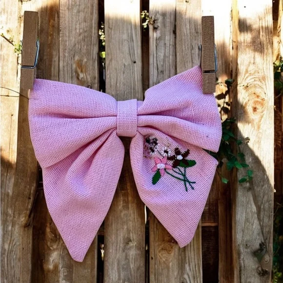 Flower Embroidered Hair Bow For Kids