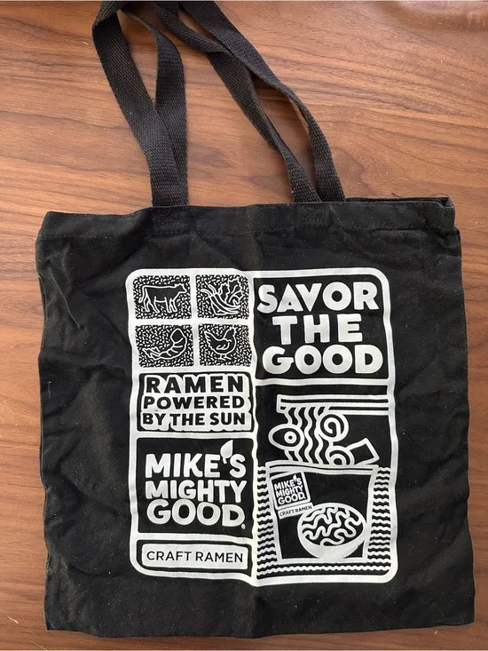 Black Graphic Tote Bag (Mike’s Mighty Good Ramen)