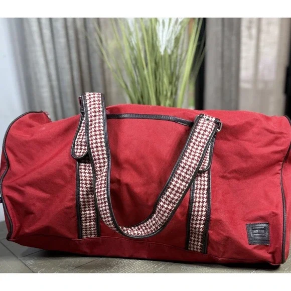 Vintage Tommy Hilfiger Red Tote Duffle Bag houndstooth Straps 90s Fashion‎