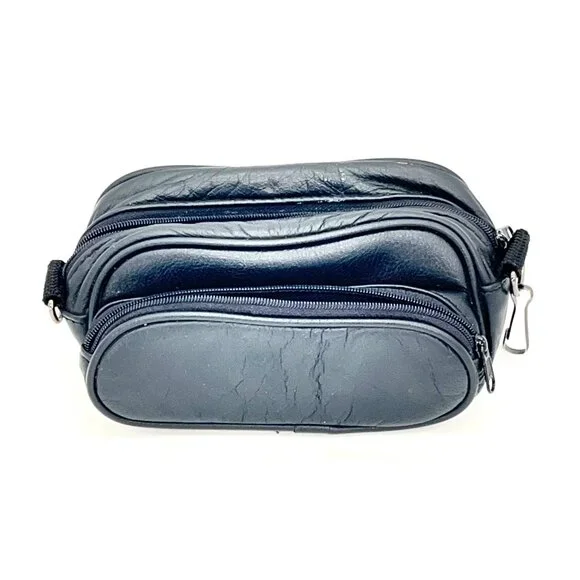 Vintage Ryka Black Leather Two Compartment Camera Lens Bag Zipper Metal Hardware