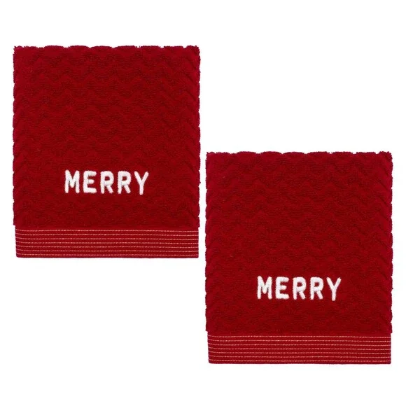 Nicole Miller 0481126 Unisex One Size Red Holiday Hand Towel Set 2-Piece GBO1742
