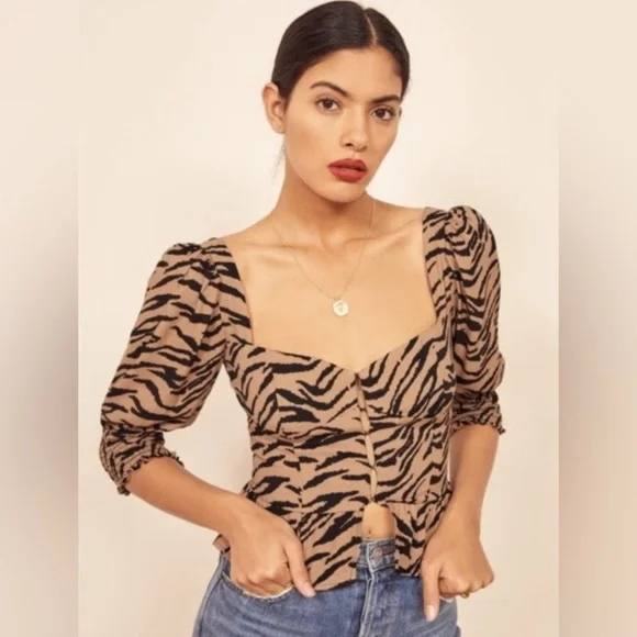 Reformation Dallas Blouse in Tiger Stripe
