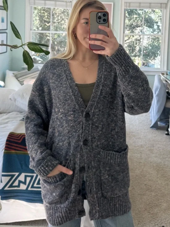 J. Crew Charcoal Marled Button-Up Chunky Cardigan