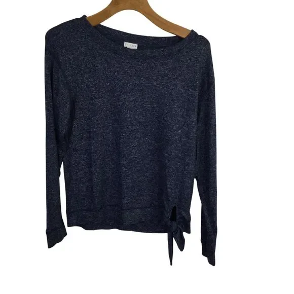 J by J. Crew Women Super Soft Side Tie Crew Neck Sweater Marled Navy Blue Size M