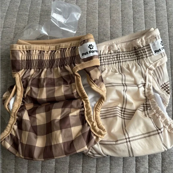 New Pet Parents washable brown and beige Checkered and Plaid dog Diapers, Size M