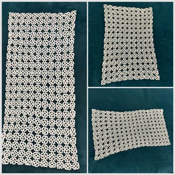 Vintage Handmade Tatted Lace Rectangle Doily Set of 3 Off‎ White