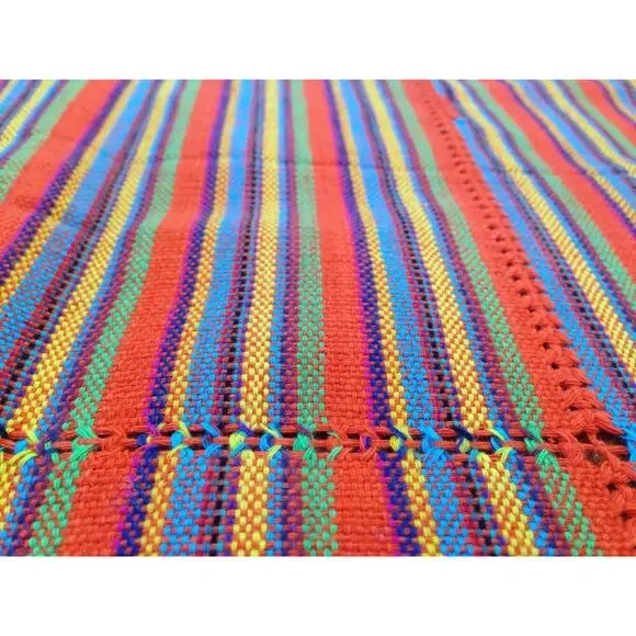 Set of 4 Colorful Woven Rainbow Fringe Cotton Ethnic Table Placemats Settings