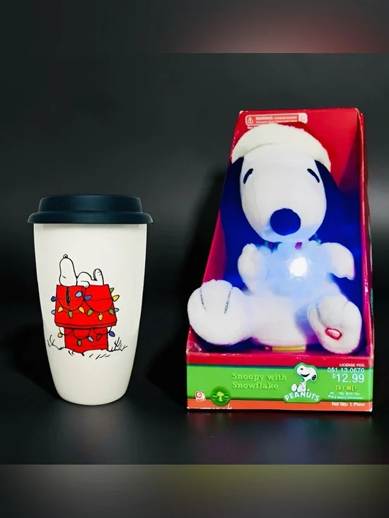 CHRISTMAS SNOOPY MUG & NIB ANIMATED LIGHT UP SNOOPY PLUSH TOY SET
