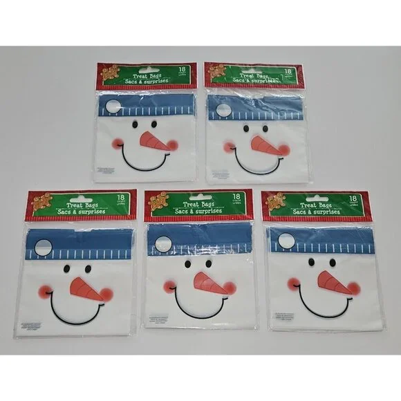 NEW 5 Packages of 18 Ct Treat Bags Snowman Christmas Party Cookie Exchange Lot