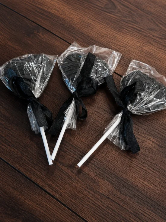 3 Black Hair Bow Wrapped Lollipop Party Favors