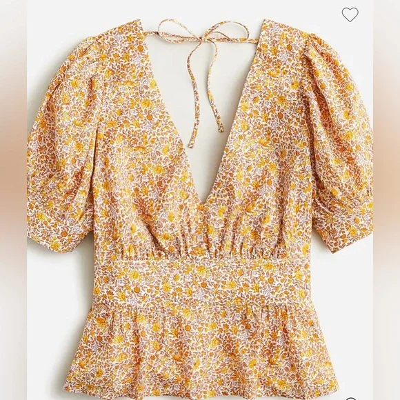 J Crew Puff-Sleeve V-Neck‎ Top Scattered Blooms - NWT - Liberty London Capsule