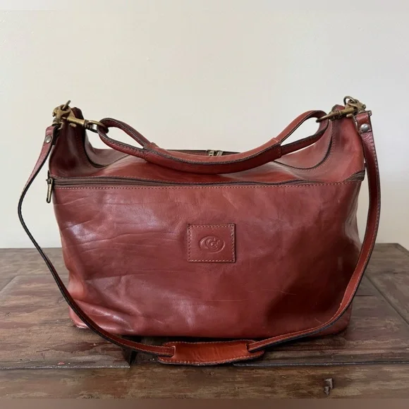 C&C vintage made in Italy brown leather weekender duffel bag unisex men‎ women
