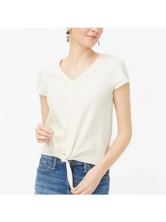 J.Crew Ivory Tie-Front Textured Top Size Medium
