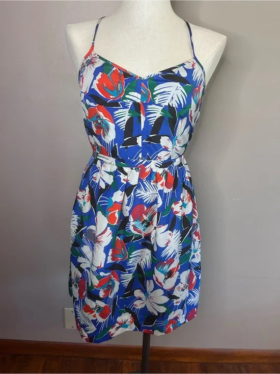 J. Crew Blue Floral Spaghetti-Strap Mini Dress