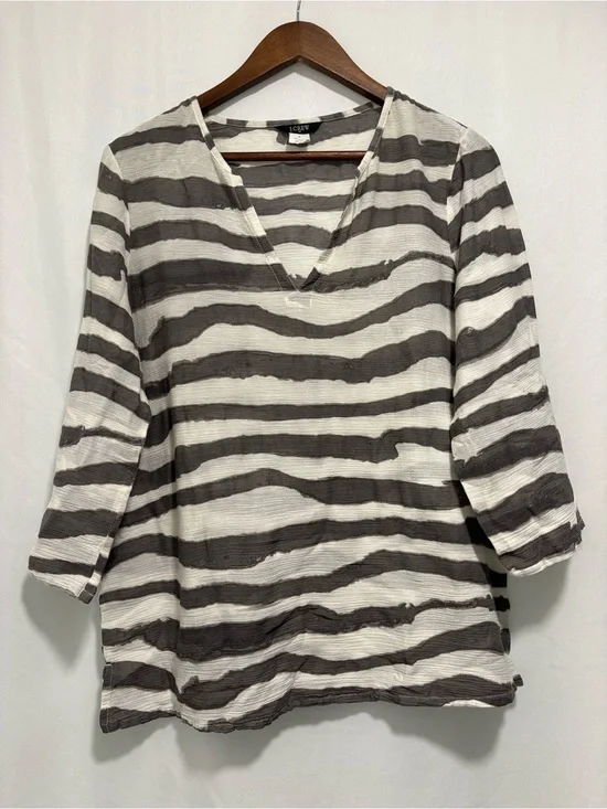 J.Crew Zebra Stripe Cotton V-Neck Top Medium