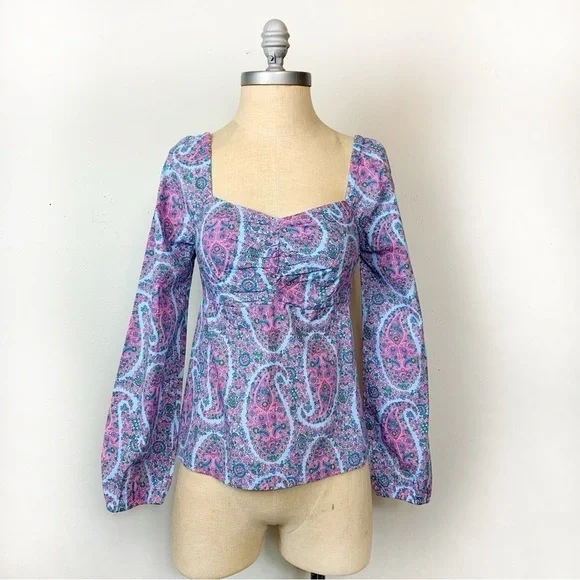 J.Crew Paisley Sweetheart Neck Top Size 6 Floral Boho Summer Blouse Feminine NWT