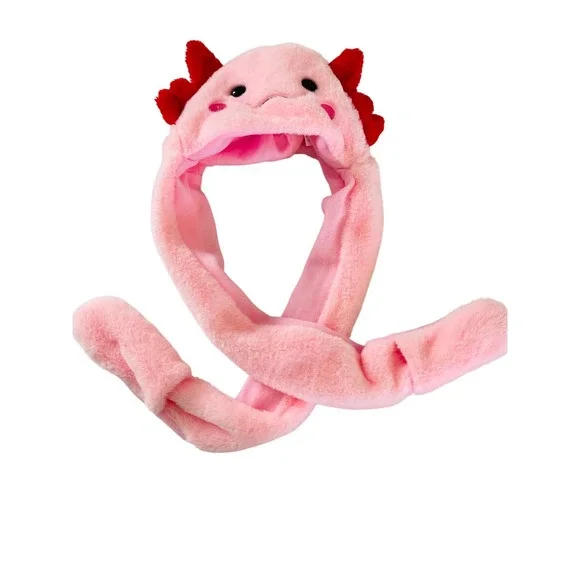 Axolotl Plush Hat with Long Scarf Mittens Girls Novelty costume accessory