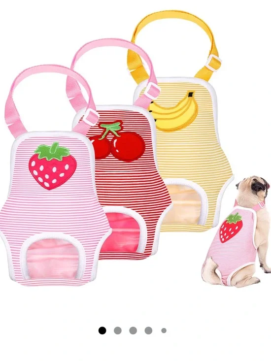 Pink Strawberry, Red Cherry & Yellow Banana Striped Dog Diapers - 3 Pack