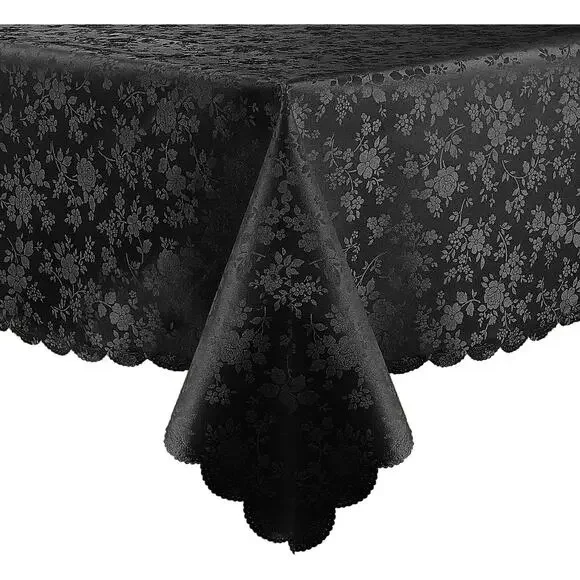 Black Vinyl Tablecloth 60x84 Inch Waterproof Floral Embossed Heavy Duty Cover