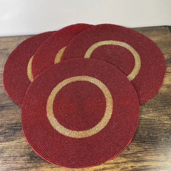 Red & Gold Glass Beaded Chargers Placemats 14