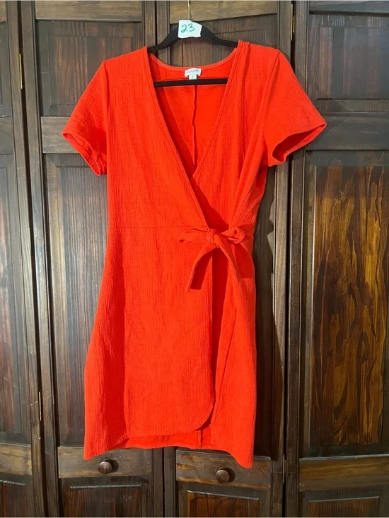 J. Crew Vibrant Red Short Sleeve Wrap Mini Dress