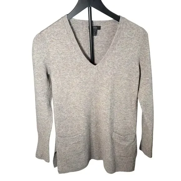 J.Crew womens V neck tunic length gray sweater. Size XS. wool alpaca blend