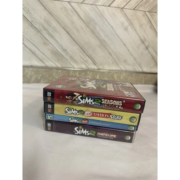 The Sims 2 PC 4 Expansion Packs Bundle Seasons Nightlife Pets H&M Fashion Stuff