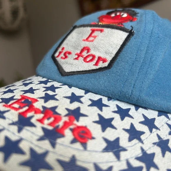 Sesame Street Ernie Blue Star Pattern Kids Baseball Cap Hat Vintage Muppets