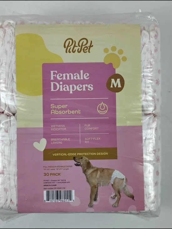 PitPet Female Dog Diapers - Pink/White, Size M