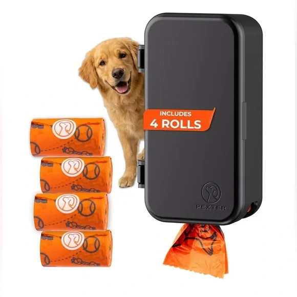 Black Dog Waste Bag Dispenser with Orange Bags