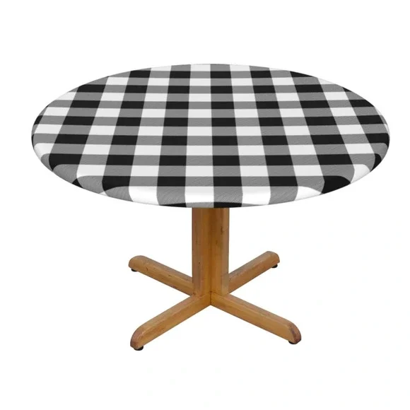 Buffalo Plaid Black & White Check Round Tablecloth Waterproof Stain Resist NEW