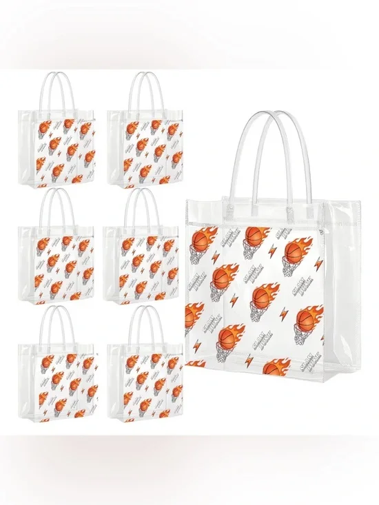 NEW 20 Clear PVC Tote Bag with Flaming Basketball Print