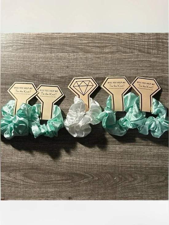 Bride And Bridesmaids Satin Scrunchie Set Mint & White Wedding Bridal