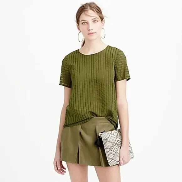 J. Crew Olive Green Shadow Stripe Top Size 0